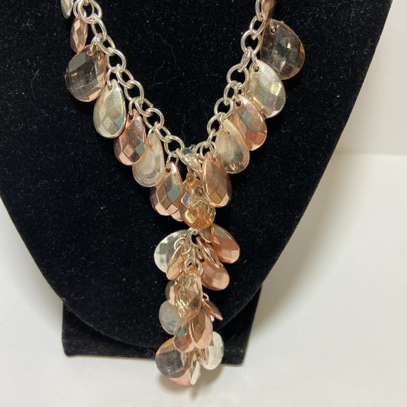 Fun Fashion Necklace Earring set new Rose Gold Silver tone tear drop beads - Picture 2 of 6